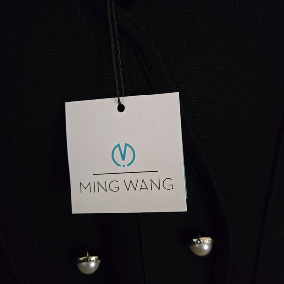 Ming Wang NWT Knit V Neck Quiet Luxury Pearl Button Black Dress Size M - Picture 6 of 8